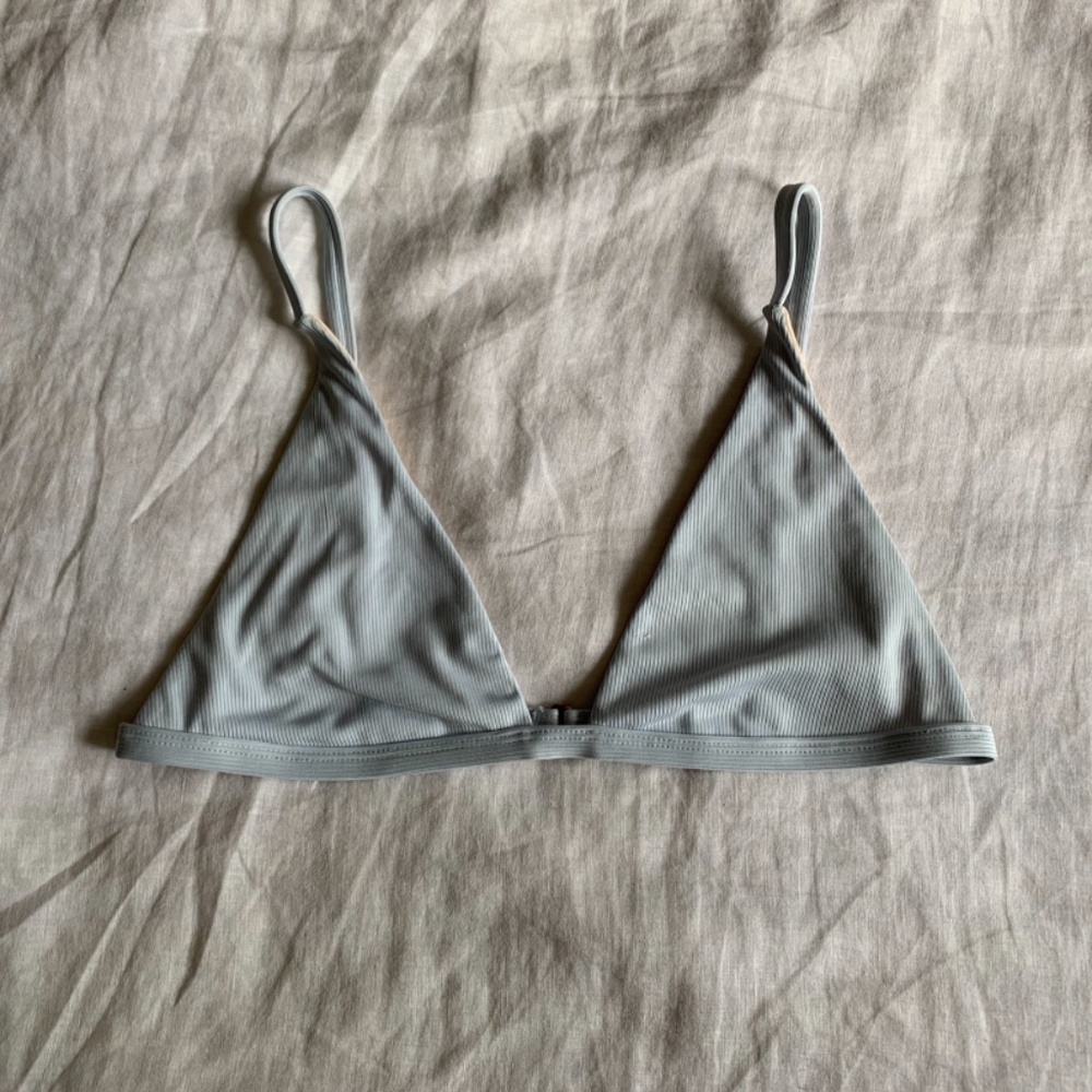 Powder Blue Ribbed Fixed Triangle Bikini Top - Picture 2 of 4
